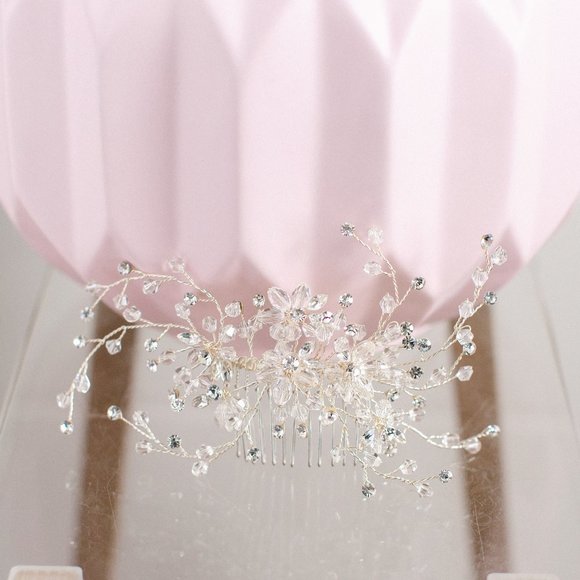 Custom Accessories - Ethereal Hand Wired Hair Piece Beaded Crystal Rhinestones Flower Wedding Bridal